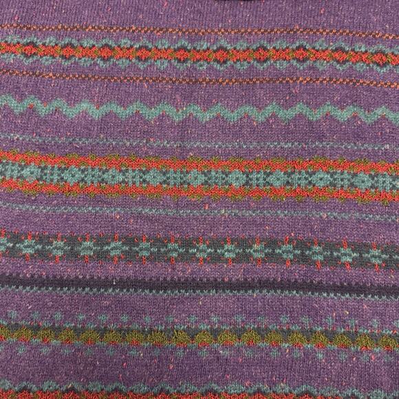 Vintage Fair Isle Nordic Sweater Wool Blend Size M Purple Hand Knit Karen Scott - Picture 2 of 8